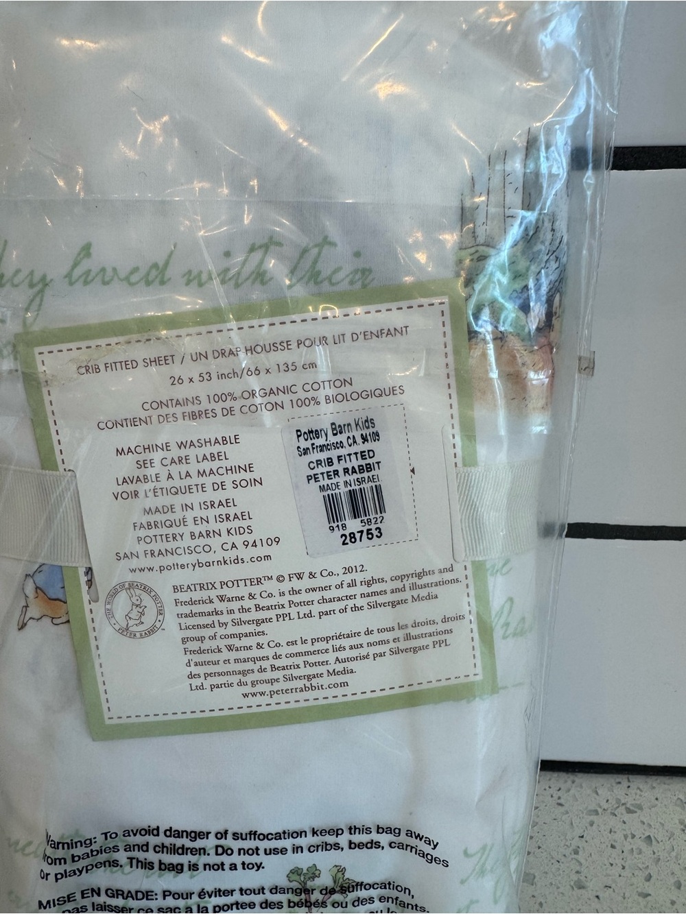 NWT Pottery Barn Kids Peter Rabbit™ Organic Crib Fitted Sheet | Beatrix Potter - Picture 5 of 5